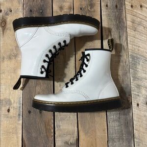 Dr. Martens Glossy White Combat Boots with Black Details